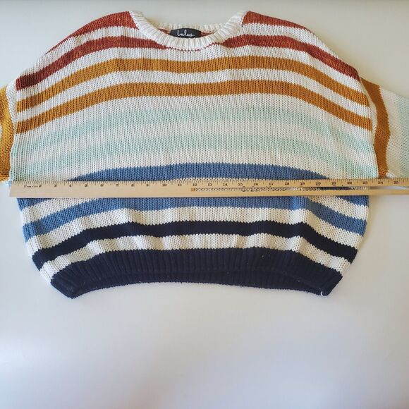 Lulus Charli Blue Striped Loose Knit Sweater Drop Shoulder Crewneck - Picture 7 of 12